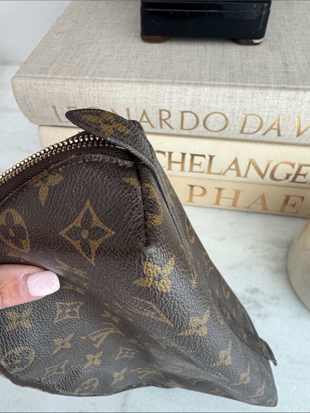 Auth Louis Vuitton Monogram Canvas Brown and Gold Toiletry Pouch - Picture 13 of 15